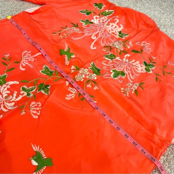 Embroidered Authentic Japanese Kimono, silk, neon orange, very unique, One size - Picture 5 of 6